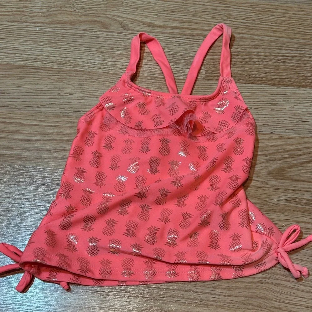 Real Love Girls 4T Tankini Swimsuit Pink Coral Gold Pineapple Ruffle 2 Piece Set